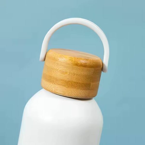 Bouteille isotherme Blanc et en bambou de 500ml en tunisie avec impression logo en tunisie