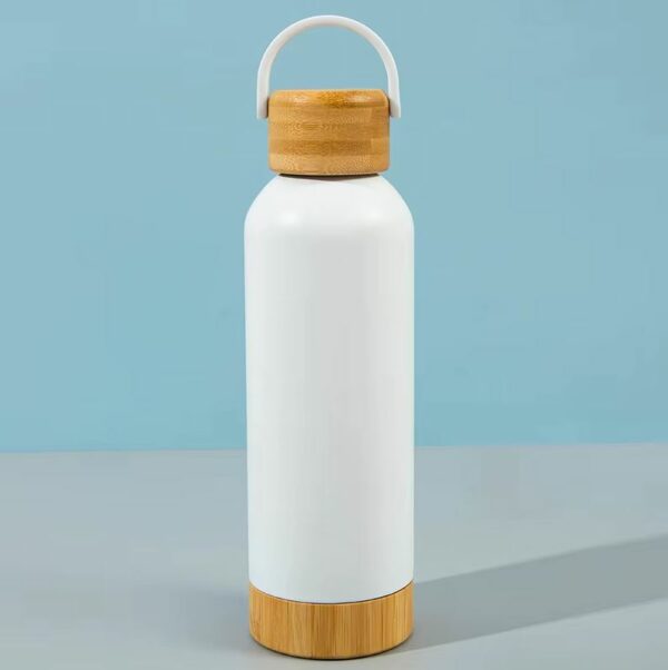 Bouteille isotherme Blanc et en bambou de 500ml en tunisie avec impression logo en tunisie